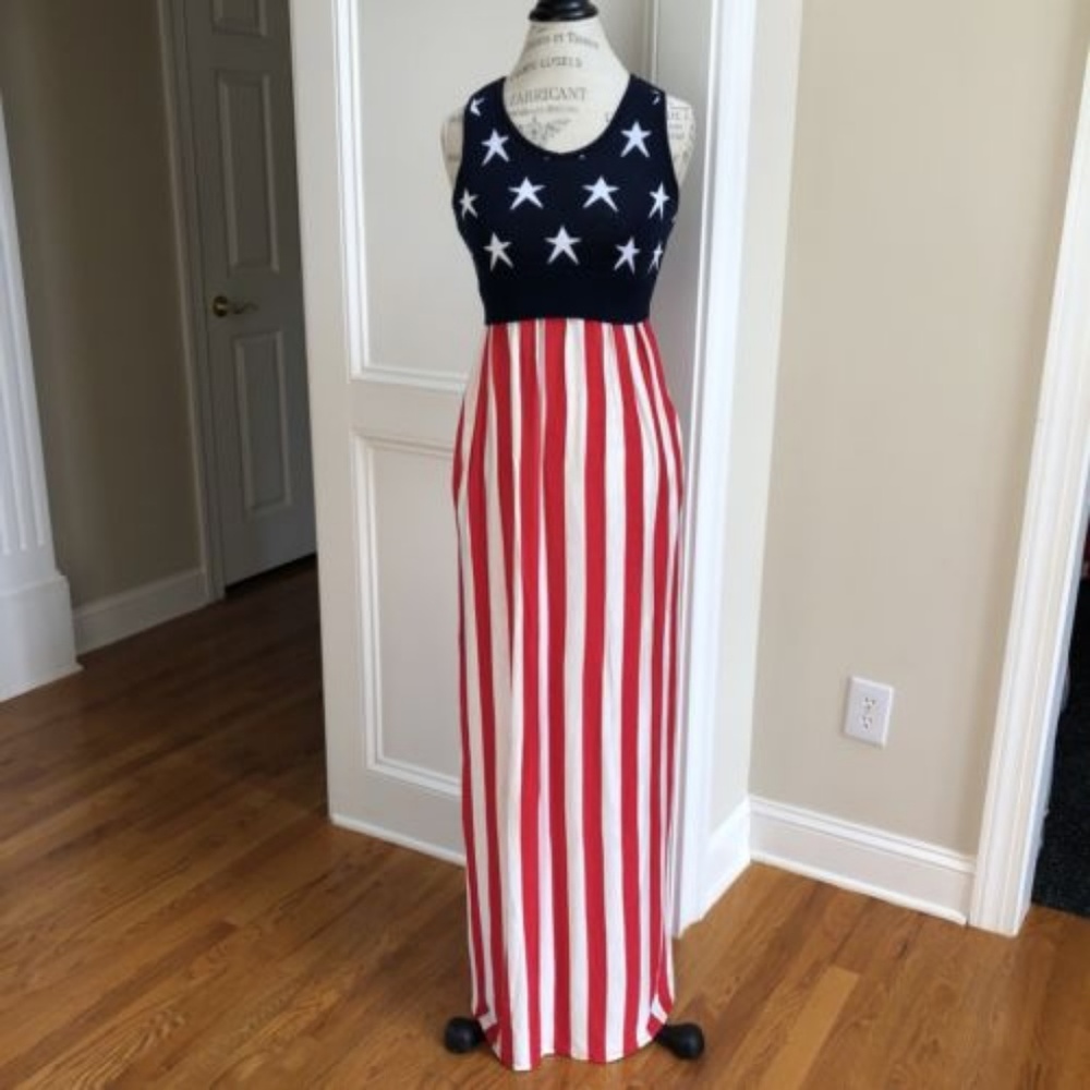 American Flag Maxi Dress Stars Stripes USA - Picture 6 of 8